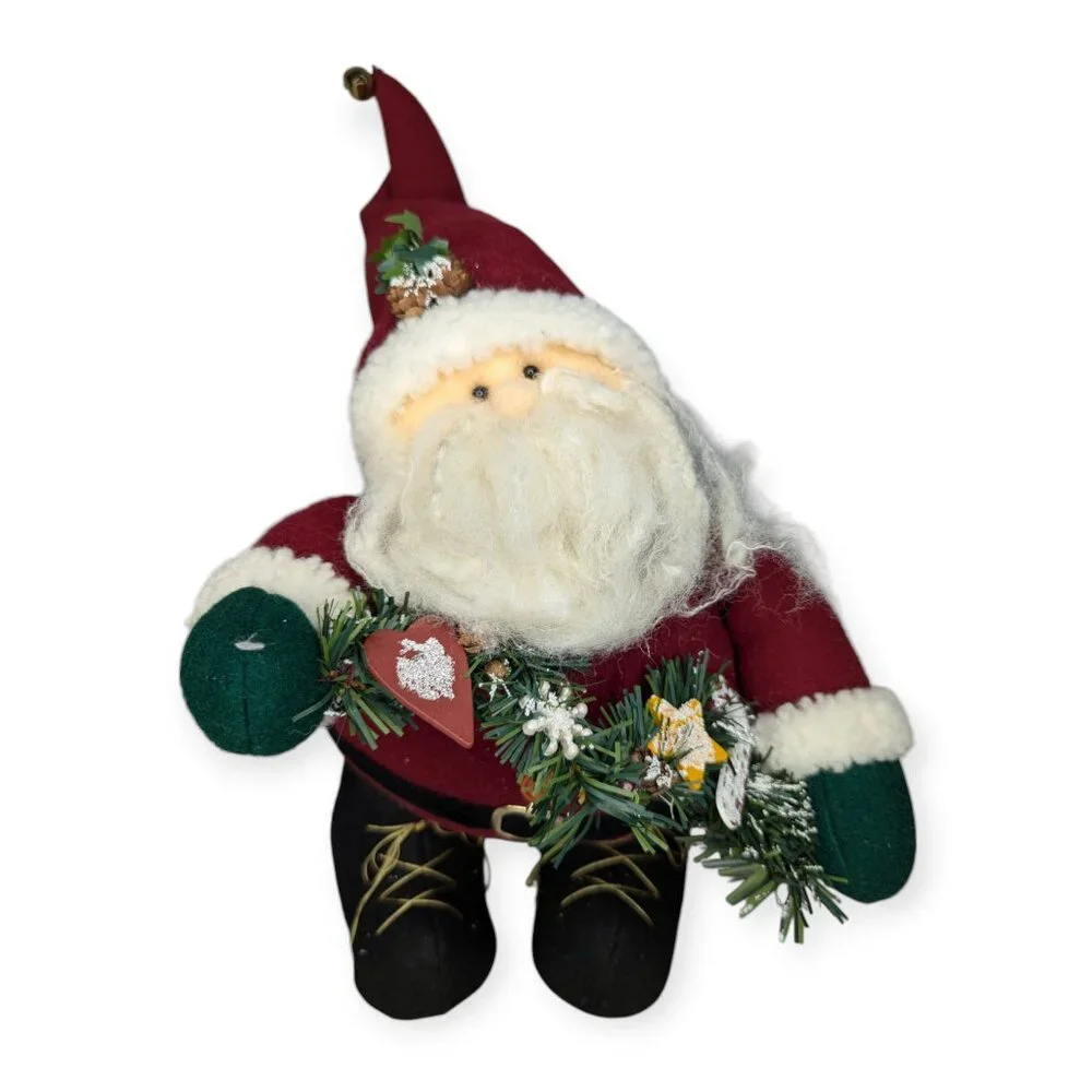 Good Health Ind Free Standing Plush Santa Claus w/ Festive Evergreen Garland